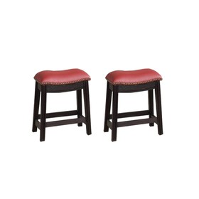 PU Upholstered Dining Stool Set of 2, with Nailhead Trim Burgundy 