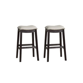 29"H PU Upholstered Dining Stool Set of 2, with Nailhead Trim Gray