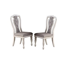 Fabric Upholstered Dining Chair Set of 2 White