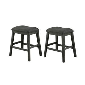 Linen Fabric Upholstered Dining Stool Set of 2 with Wood Frame Gray