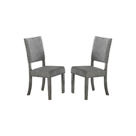 Fabric Upholstered Dining Chair Set of 2, with Nailhead Trim Gray