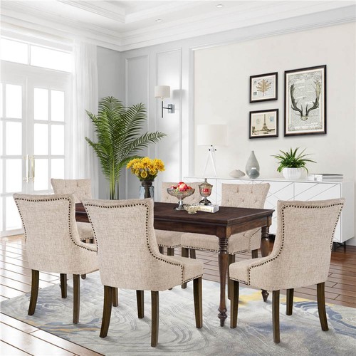 TOPMAX Linen Upholstered Dining Chair Set of Beige