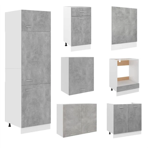 8 Piece Kitchen Cabinet Set Concrete Grey Chipboard