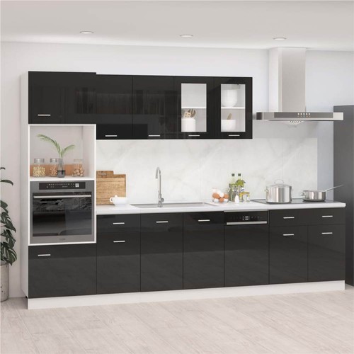 7 Piece Kitchen Cabinet Set High Gloss Black Chipboard