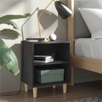 Bed Cabinet with Solid Wood Legs Grey 40x30x50 cm
