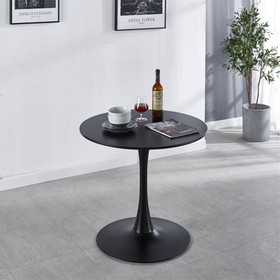 31.5" Round Dining Table with Wooden Tabletop and Metal Frame Black
