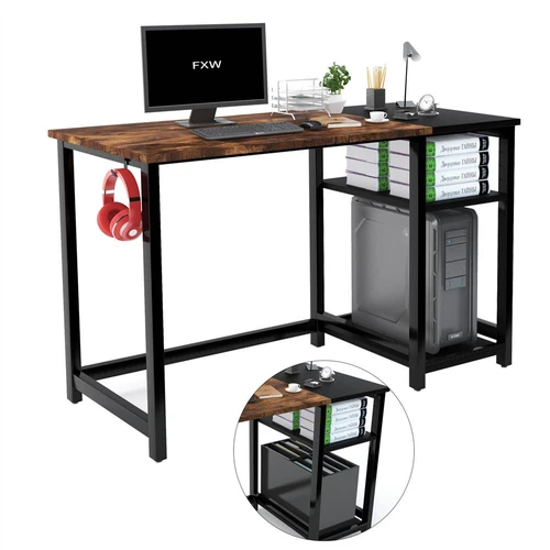 47 inch Small L-Shaped Computer Desk with Storage Shelves Natural Oak
