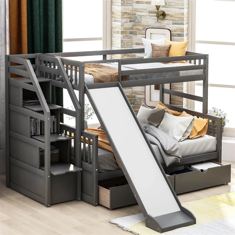 Full fashion size bunk bed with slide