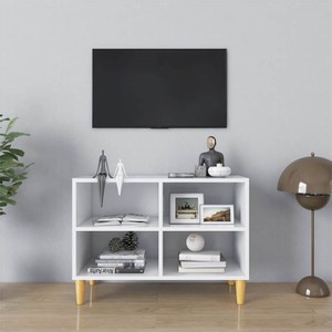 TV Cabinet with Solid Wood Legs White 695x30x50 cm