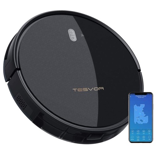 Tesvor M1 Robot Vacuum Cleaner 4000PA Suction with Real-Time Room Map and 600ml Dust Box, APP and Alexa Control, for Carpet, Hardwood, Ceramic Tile, Linoleum - Black