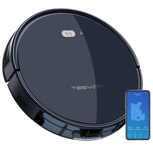 Tesvor X500 Robot Vacuum Cleaner with Real-time Space Map 1800Pa Suction Automatic Charging 600 ml Dust Box, Compatible with APP and Alexa, for Carpet, Hardwood, Ceramic Tile, Linoleum - Black