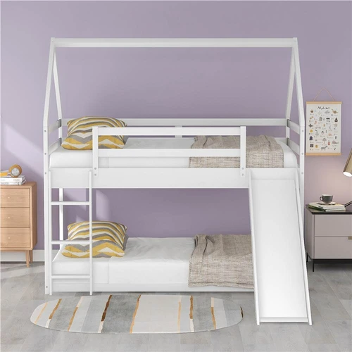 Struttura per letto a castello a forma di casa Twin-Over-Twin bianco