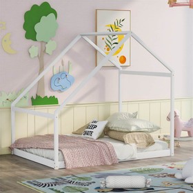 Full Size House-shaped Platform Bed Frame White 