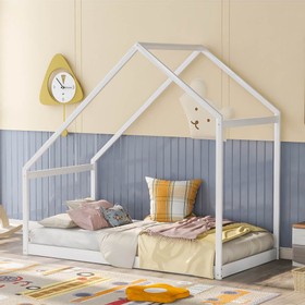 Twin Size House-shaped Platform Bed Frame White 