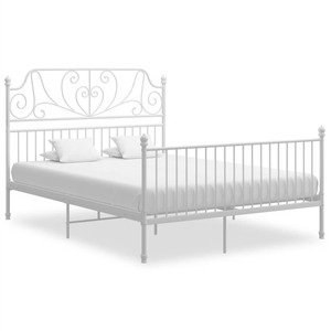 Bed Frame White Metal and Plywood 160x200 cm