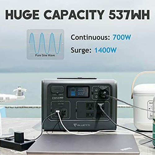 BLUETTI EB55 Portable Power Station 700W/537Wh Solar Generator Blue