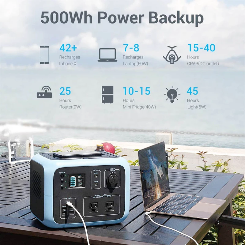 BLUETTI Power Station 500Wh 300W Solar Generator AC50S MPPT Sine-Wave Wireless Charging Emergency LED Lighting 2AC Outlet 120V, 45W USB-C,DC12V Lithium Battery Backup for Outdoor RV Van Travel Camping