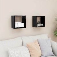 Wall Cube Shelves 2 pcs High Gloss Black 26x15x26 cm