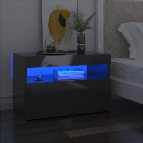 Bedside & LED Lights High Gloss Grey 60x35x40 cm