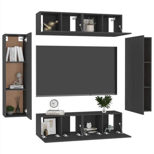 6-teiliges TV-Schrank-Set aus schwarzer Spanplatte