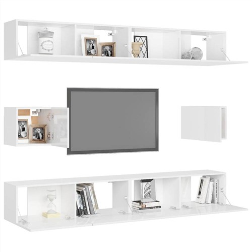 6-teiliges TV-Schrank-Set Hochglanz-Weiß-Spanplatte