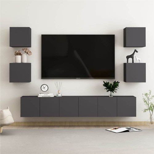 7 Piece TV Cabinet Set Grey Chipboard