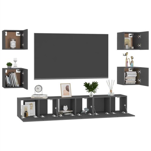 7 Piece TV Cabinet Set Grey Chipboard