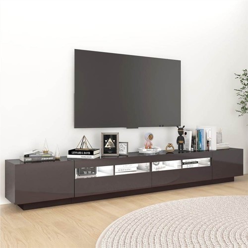 TV-Schrank mit LED-Beleuchtung Hochglanz Grau 260x35x40 cm