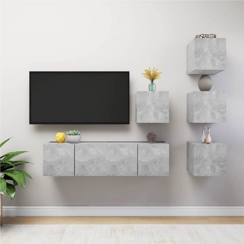 6 Piece TV Cabinet Set Concrete Grey Chipboard