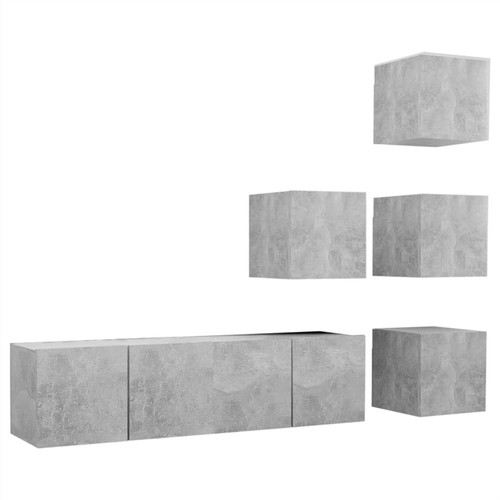 6 Piece TV Cabinet Set Concrete Grey Chipboard