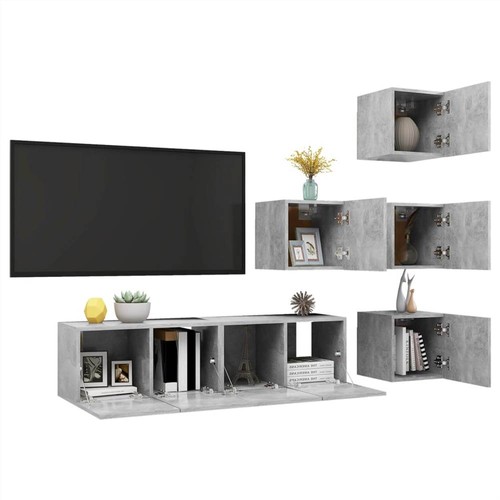 6 Piece TV Cabinet Set Concrete Grey Chipboard