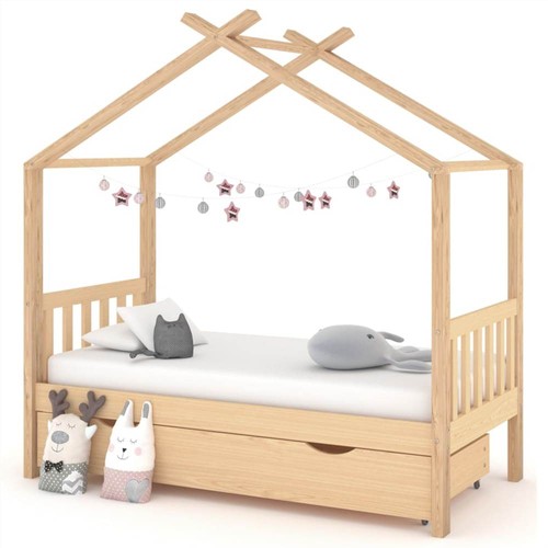 Kids Bed Frame With A Drawer Solid Pine Wood 80x160 Cm