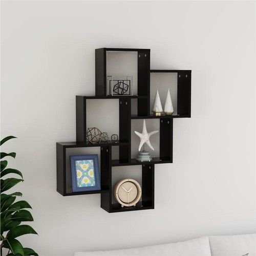 Wall Cube Shelf Black 78x15x93 cm Chipboard