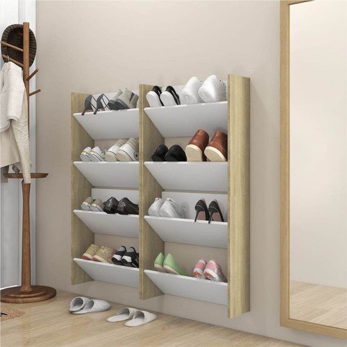 Wall Shoe 4 pcs White&Sonoma Oak 60x18x60 cm Chipboard
