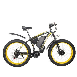 GOGOBEST GF700 26*4.0 Fat Tire Electric Mountain Bike 17.5Ah Battery 500W Dual-Motor 6061 Aluminum Alloy Frame Max Speed 50km/h 70KM Power-assisted Range IP54 Hydraulic Disc Brake MTB Load 200kg – Black Yellow