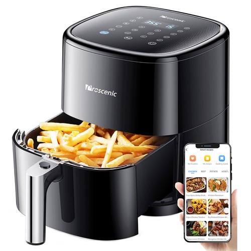 Proscenic T22 Smart Electric Air Fryer Oil-Free Non-stick Pan 5L 1500W 3D HF Circulation Technology 100 Recipes 11 Programs LED Display App and Voice Control - Black