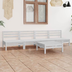 5 Piece Garden Lounge Set White Solid Pinewood