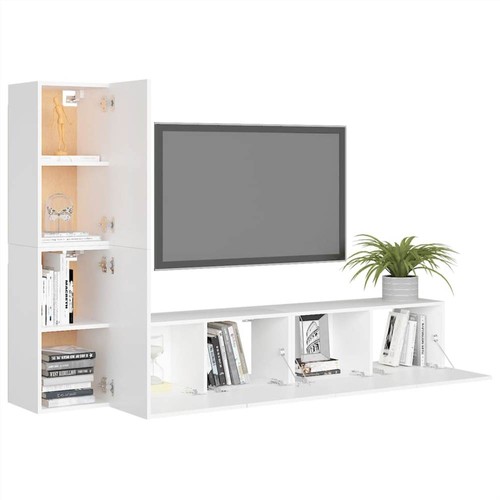 4-teiliges TV-Schrank-Set aus weißer Spanplatte