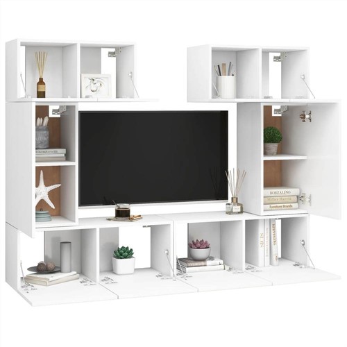 6-teiliges TV-Schrank-Set aus weißer Spanplatte
