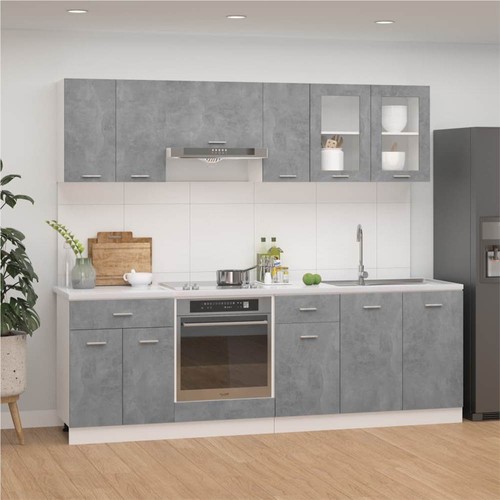 8 Piece Kitchen Cabinet Set Concrete Grey Chipboard