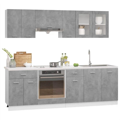 8 Piece Kitchen Cabinet Set Concrete Grey Chipboard