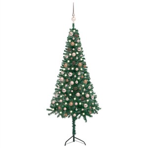 Corner Artificial Christmas Tree LEDsBall Set Green 150 cm PVC