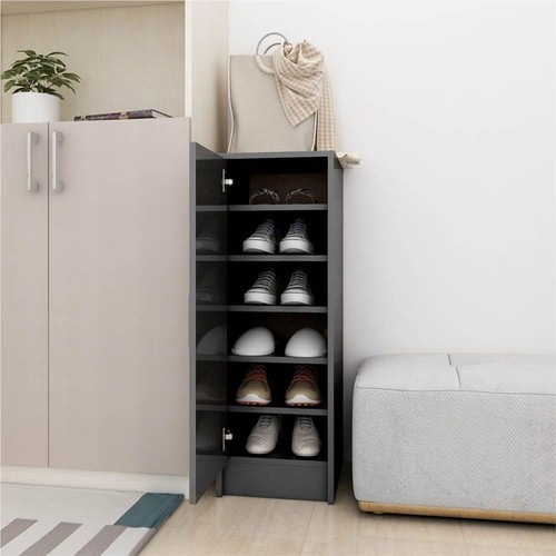 Shoe Cabinet High Gloss Grey 32x35x92 cm Chipboard
