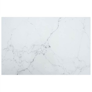 Table Top White 100x62 cm 8mm Tempered Glass with Marble Design