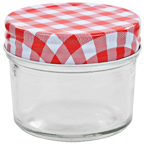 Marmeladengläser aus Glas mit weißem und rotem Deckel, 48 Stück, 110 ml
