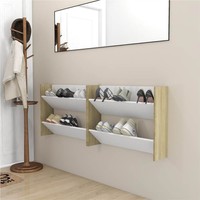 Wall Shoe Cabinets 2 pcs WhiteSonoma Oak 80x18x60 cm Chipboard