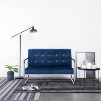 2Seater Sofa with Armrests Blue Chrome and Velvet