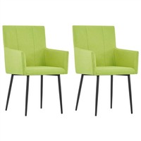 Dining Chairs with Armrests 2 pcs Green Fabric