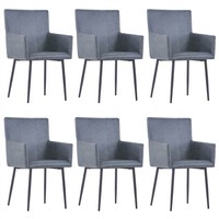 Dining Chairs with Armrests 6 pcs Grey Faux Suede Leather