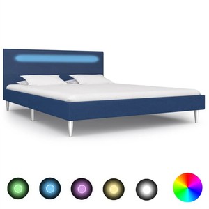Bed Frame with LED Blue Fabric 135x190 cm